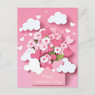 Carte Postale Papercut Heart and Flowers Valentine's Greeting