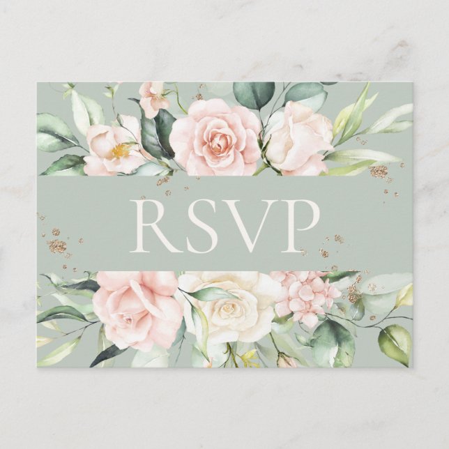 Carte Postale Papier à lettres floral à monogramme rose vert aqu (Devant)