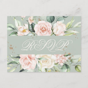 Carte Postale Papier à réponse aquarelle florale à monogramme ro