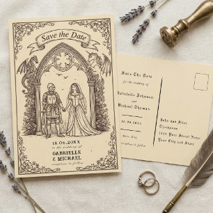 Carte Postale Papier Ancien Sépia Gothique Médiéval Enregistrez