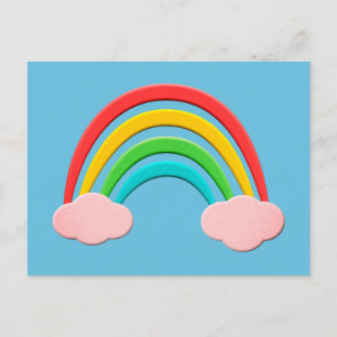 Carte Postale Papier Coupé Arc-En-Ciel Et Nuages Roses