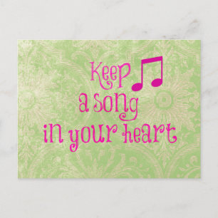 Carte Postale Papier Damas vintage avec chanson dans votre coeur