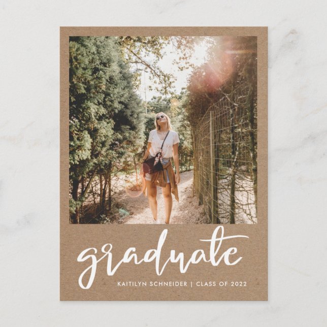 Carte Postale Papier Kraft Rustic Graduate Enregistrer la photo  (Devant)