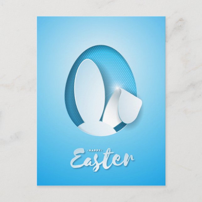 Carte Postale Papier moderne coupé oreilles lapin, bleu Pâques (Devant)