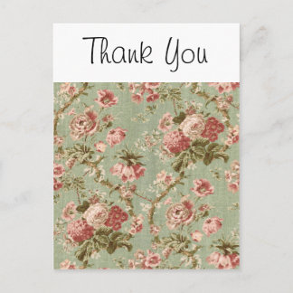 Carte Postale Papier peint vintage, rose sur vert