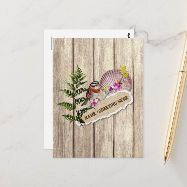Carte Postale Papier tordu rustique Peinture à huile de bois Per (Devant/Arrière en situation)