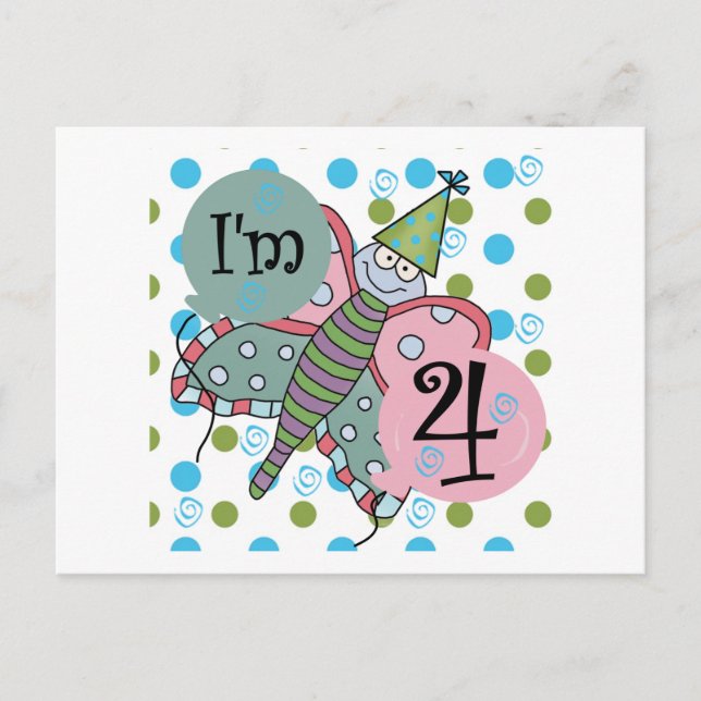 Carte Postale Papillon 4e anniversaire Tshirts et cadeaux (Devant)