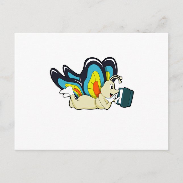 Carte Postale Papillon à la lecture avec livre (Devant)