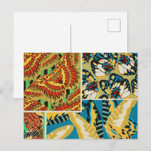 Carte Postale Papillon Art Déco Jaune et Turquoise Vibrants