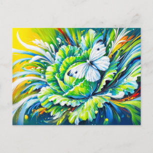 Carte Postale Papillon blanc chou sur chou dans peinture à l'hui