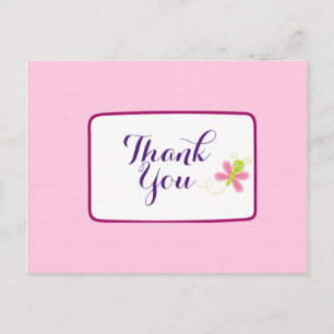 Carte Postale Papillon blanc sur Merci Pois rose