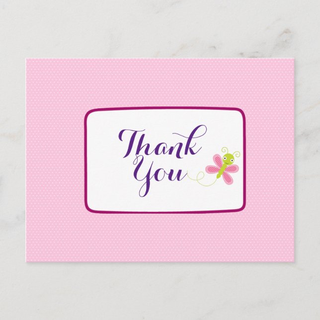 Carte Postale Papillon blanc sur Merci Pois rose (Devant)