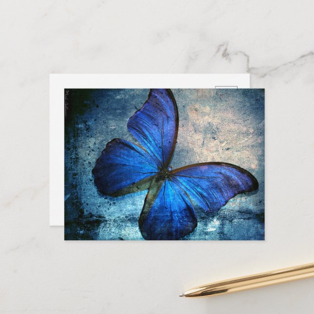 Carte postale papillon bleu (Devant/Arrière en situation)