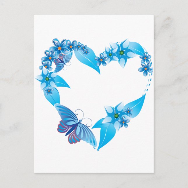 Carte Postale Papillon bleu coeur floral (Devant)
