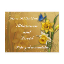 Papillon bleu sur la jonquille Enregistrer la date