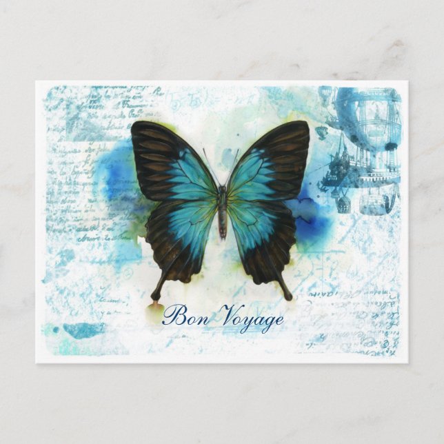 Carte Postale Papillon bleu VictorianTravel de voyage de fève (Devant)