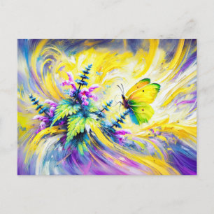 Carte Postale Papillon Brimstone avec huile de fleur de filet mo
