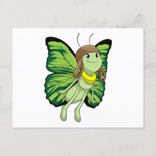 Carte Postale Papillon comme pilote avec casquette pilote