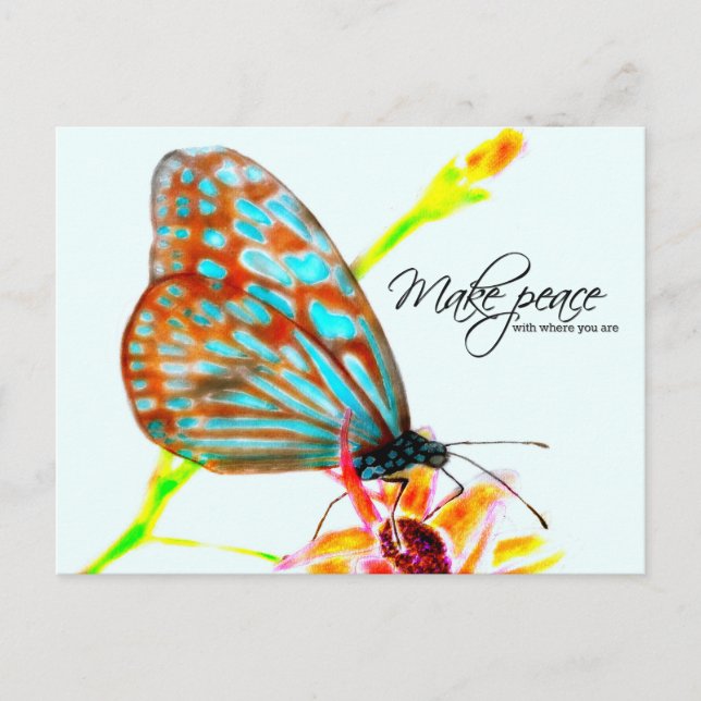 Carte Postale Papillon de tigre en verre bleu - Faire la paix (Devant)
