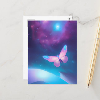 Carte Postale Papillon d'espace bleu et rose