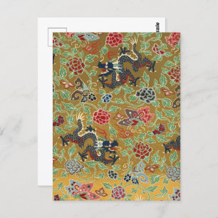 Carte Postale Papillon Dragon Chinois & Art Fleur Coloré