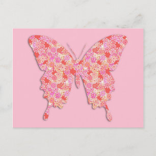 Carte Postale Papillon en motif de fleurs - rose, orange