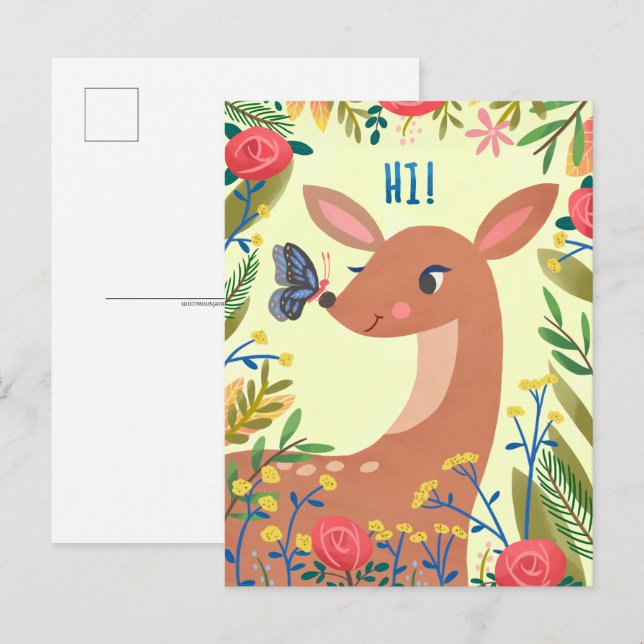 Carte Postale Papillon et Cerf (Devant / Derrière)