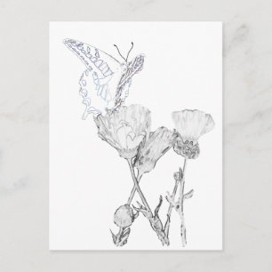 Carte postale - Papillon et Fleurs à la couleur