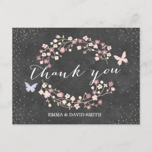 Carte Postale Papillon et Merci Fleurs vintages