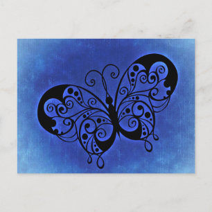 Carte Postale Papillon fantaisie sur un arrière - plan Denim ble