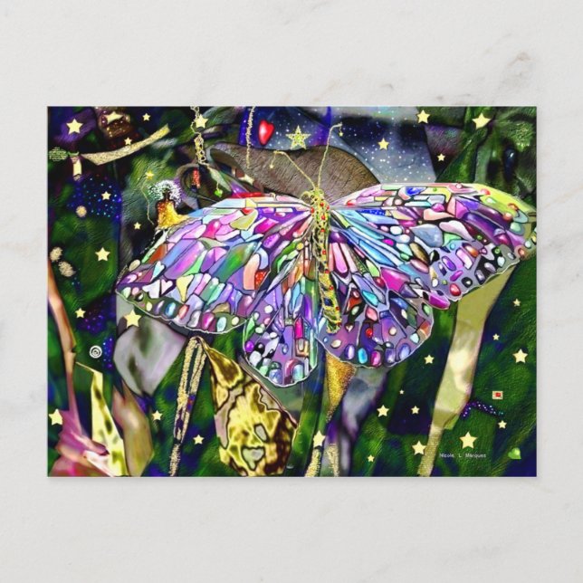 Carte Postale Papillon Feuille d'or (Devant)