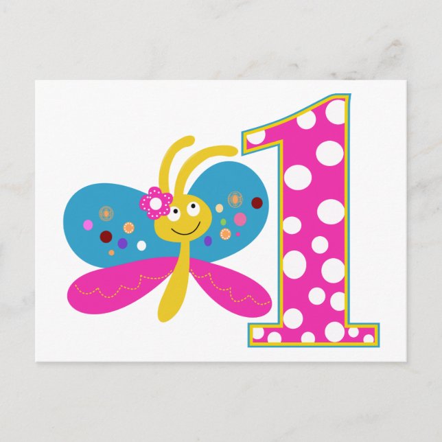 Carte Postale Papillon-fille premier anniversaire (Devant)