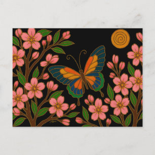 Carte Postale Papillon Fleur de Cerisier Lune