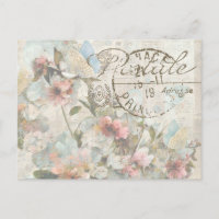 Papillon Fleur Shabby Collage Postale Français