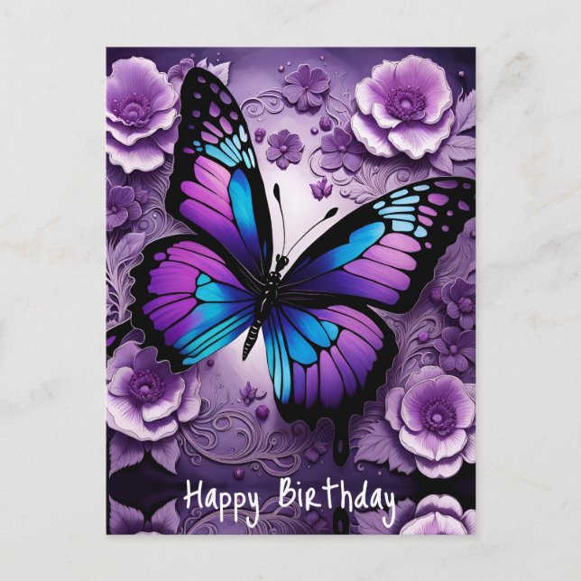 Carte Postale Papillon floral violet pour anniversaire  (Devant)