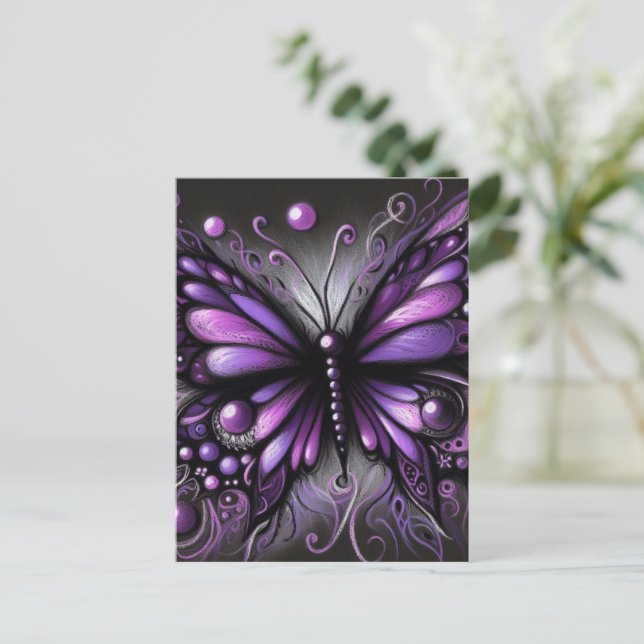 Carte Postale Papillon gothique blanc violet noir couleur (Debout devant)