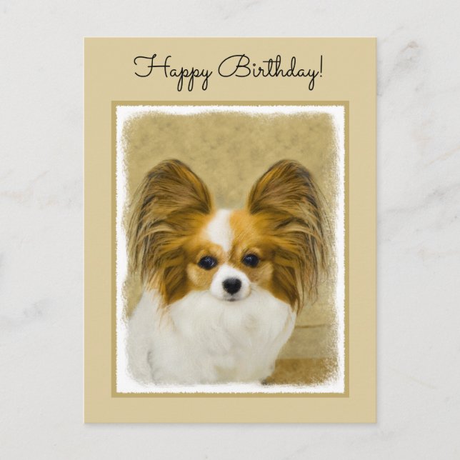 Carte Postale Papillon (Hound Tri) Peinture - Art Chien original (Devant)