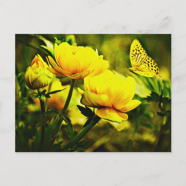 Carte Postale Papillon jaune et le Rose (Devant)