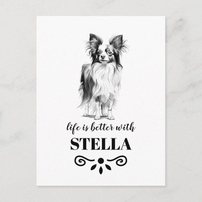 Carte Postale Papillon Life est meilleur avec Custom Dog Name (Devant)
