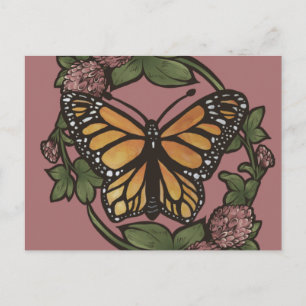 Carte Postale Papillon monarque et trèfle