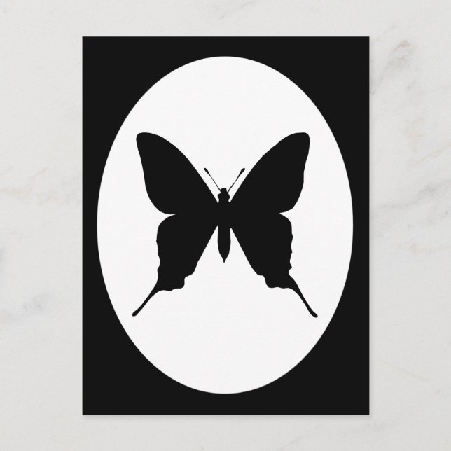Carte Postale Papillon noir et blanc à cadre ovale Silhouette (Devant)