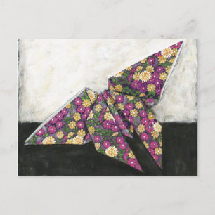 Carte Postale Papillon Origami sur papier floral