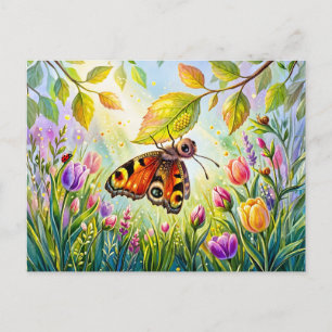 Carte Postale Papillon pondant des œufs sous une feuille
