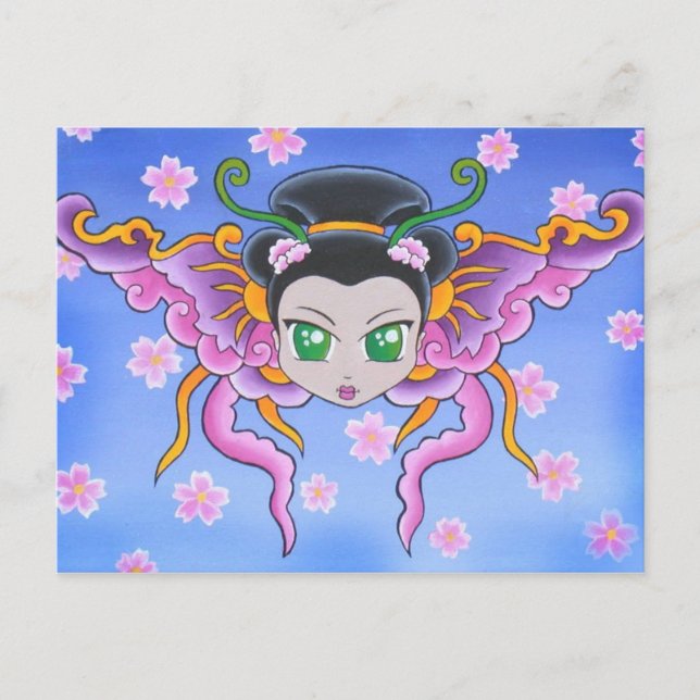 Carte postale papillon princesse chinoise (Devant)