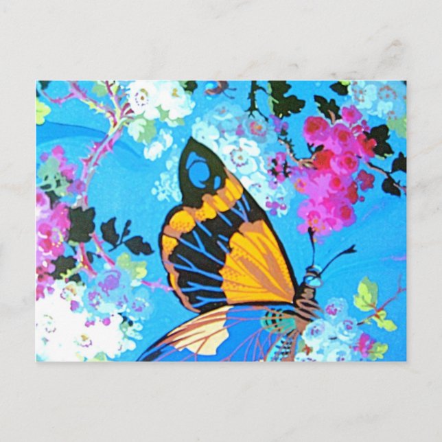 Carte Postale Papillon rose et bleu (Devant)