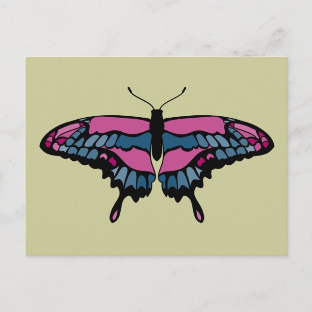 Carte postale Papillon rose et bleu (Devant)