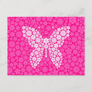 Carte Postale Papillon rose Fleurs sauvages