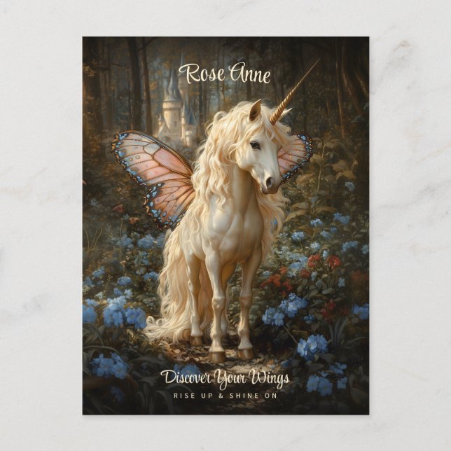Carte Postale Papillon rose Unicorn Fairyland Castle (Devant)