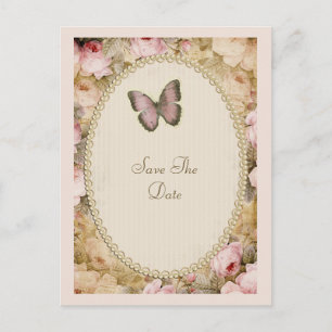 Carte Postale Papillon Rose vintage, Musique Notes Enregistrer L