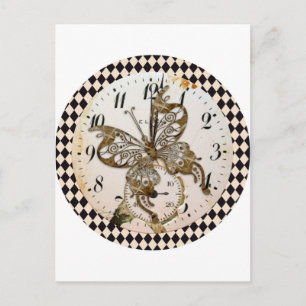Carte Postale Papillon Steampunk Round